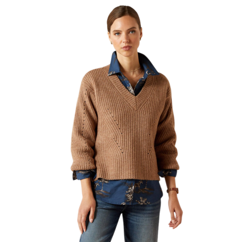 Ariat - Dames V-hals trui Blaydon woodsmoke heather | - Ohlala