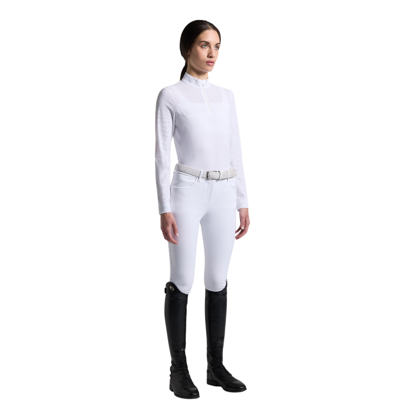 Cavalleria Toscana - Polo de concours manches longues femme Half-Zip Perforated Sleeves blanc | - Ohlala