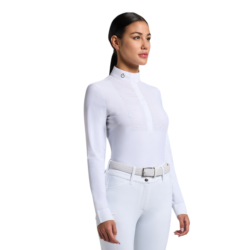 Cavalleria Toscana - Polo de concours manches longues femme Heat Sealed Perforated blanc | - Ohlala
