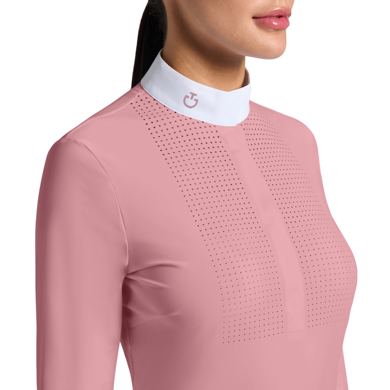 Cavalleria Toscana - Polo de concours manches longues femme Heat Sealed Perforated candy pink | - Ohlala