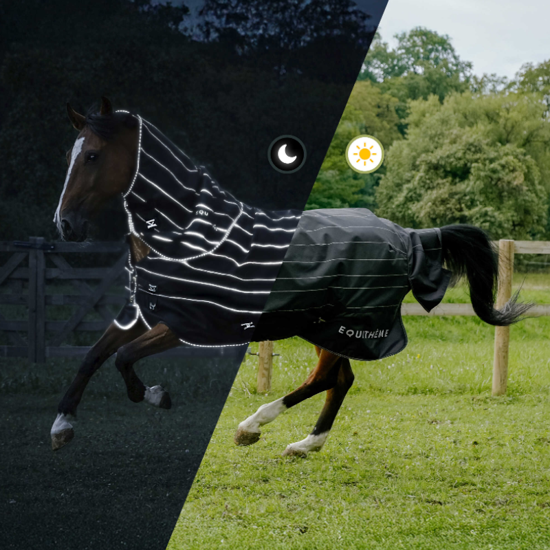 Equithème - Couverture d'extérieur Tyrex Lumin 600D noir 50g | - Ohlala