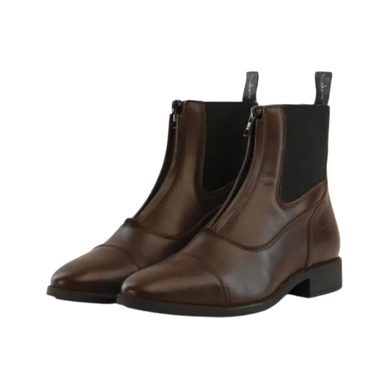 Boots d equitation en cuir avec fermeture eclair marron Dyon OHLALA