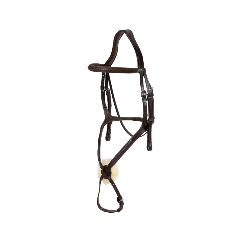 Dyon - Bridon muserolle croisée tressée havane | - Ohlala