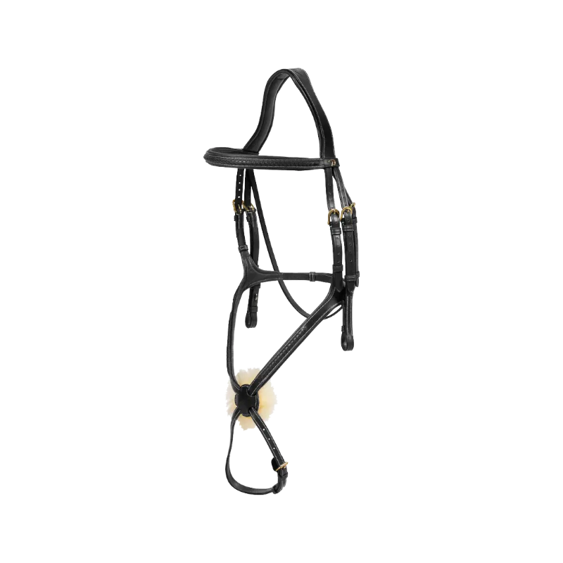 Dyon - Bridon muserolle tressée en forme de 8 noir | - Ohlala