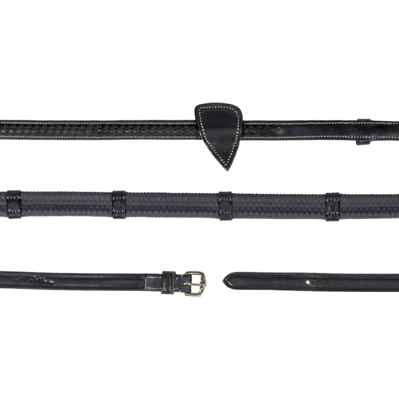 Dyon - Rênes caoutchouc 1/2 avec 7 arretoirs finition tressée noir | - Ohlala