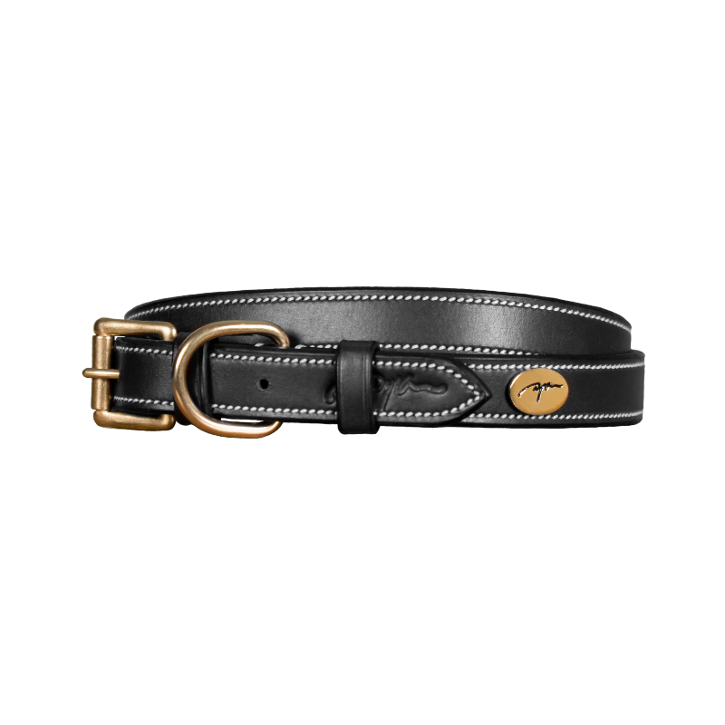 Dyon - Collier pour chien cuir Plat noir | - Ohlala