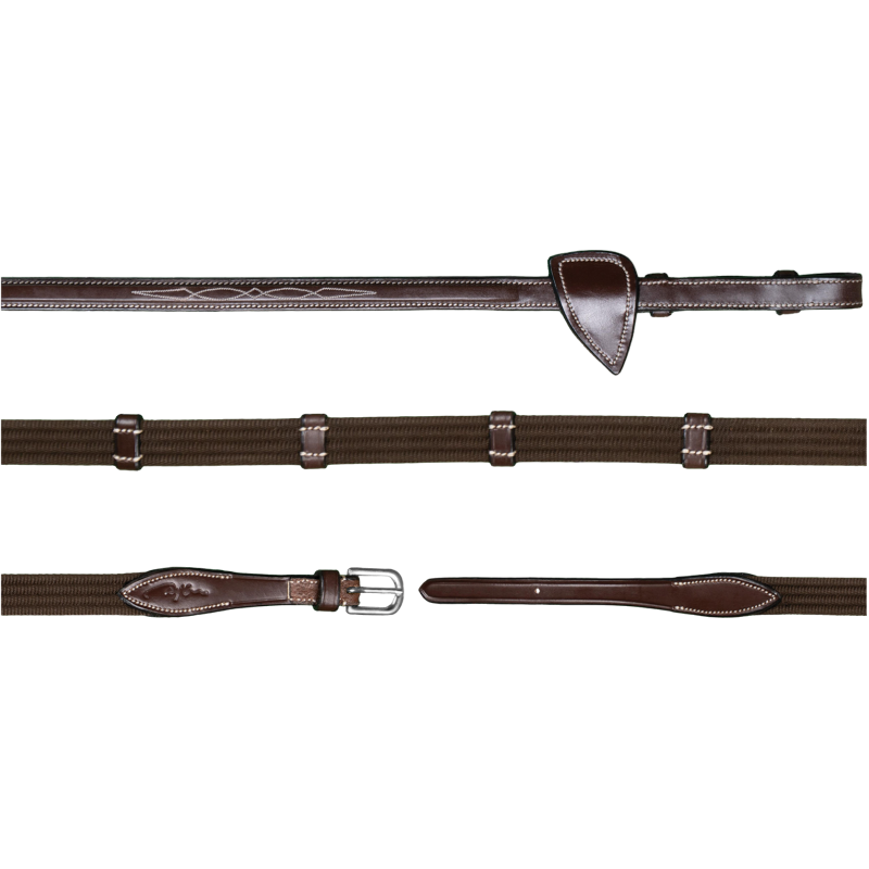 Dyon - Rênes en tissu 5/8 avec 9 arrêtoirs US Collection marron | - Ohlala