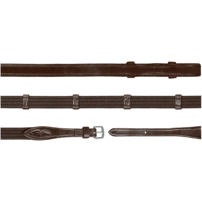 Dyon - Rênes en tissu 5/8 avec 9 arrêtoirs (sans stopper) New English Collection brun | - Ohlala