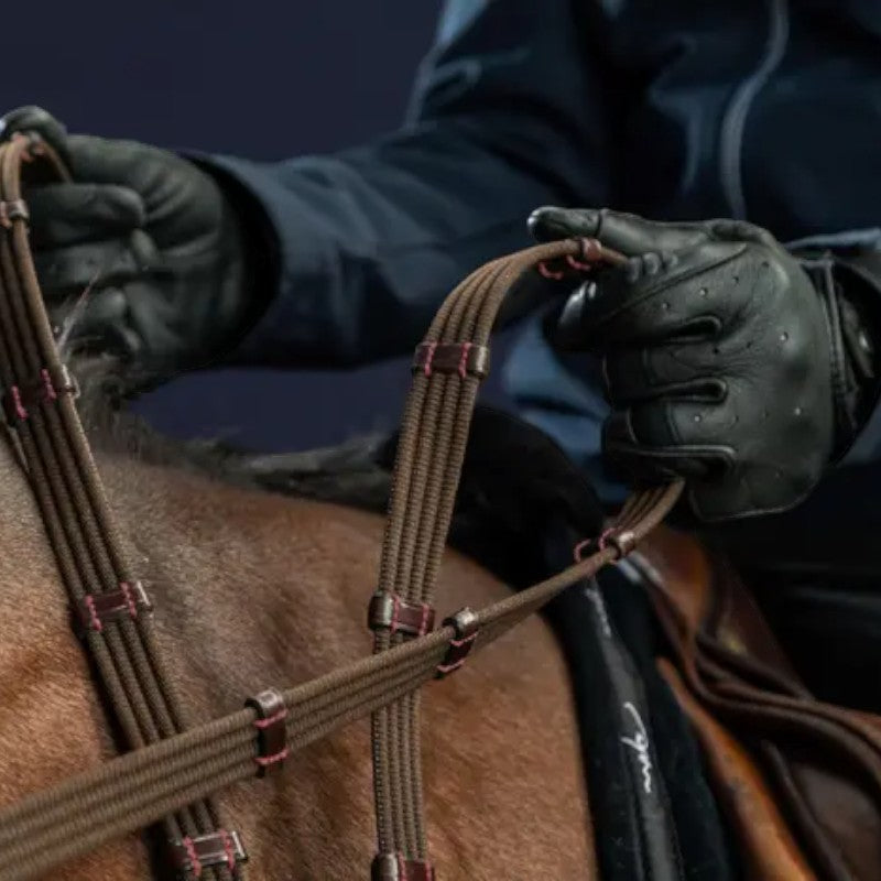 Dyon - Rênes en tissu 5/8 avec 9 arrêtoirs (sans stopper) New English Collection brun | - Ohlala