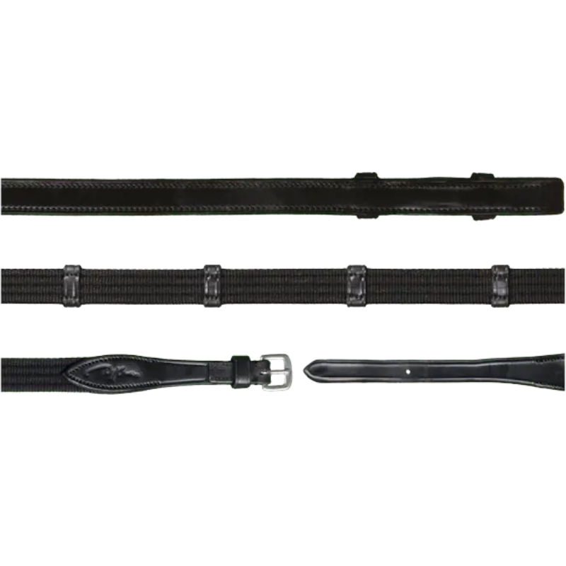 Dyon - Rênes en tissu 5/8 avec 9 arrêtoirs (sans stopper) New English Collection noir