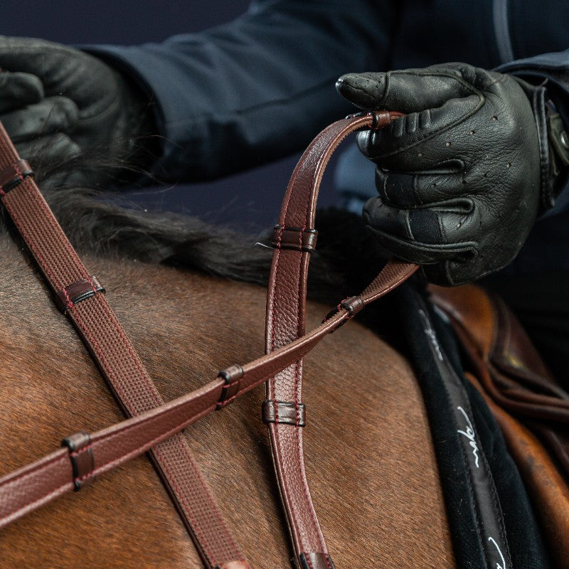 Dyon - Rênes hunter 5/8 avec 7 arrêtoirs New English Collection brun | - Ohlala