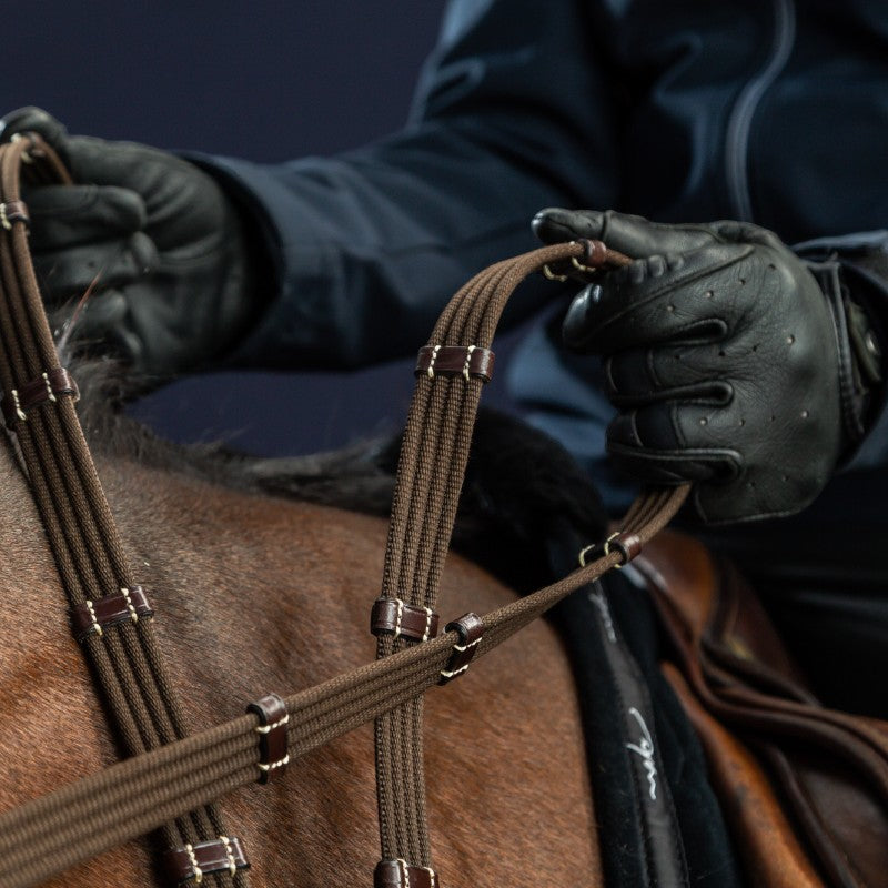 Dyon - Rênes en tissu 5/8 avec 9 arrêtoirs US Collection marron | - Ohlala