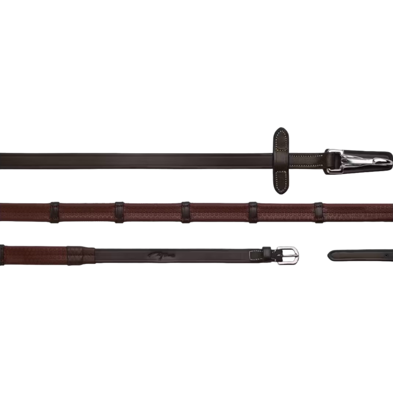 Dyon - Rênes caoutchouc 5/8 avec arrêtoirs et mousqueton Working brun