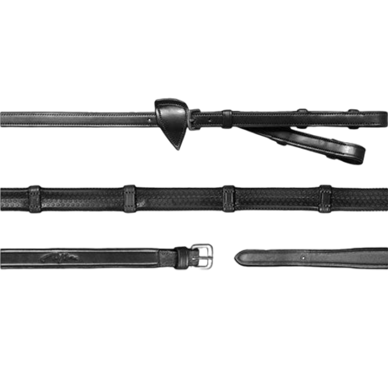 Dyon - Rênes à alliances caoutchouc 1/2 avec 7 arrêtoirs New English Collection noir | - Ohlala