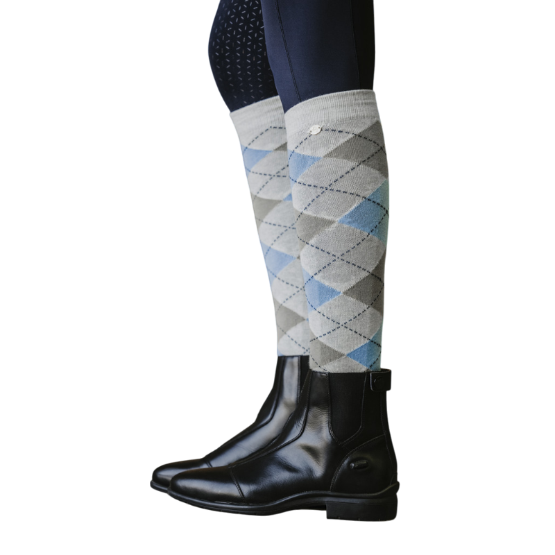 Equithème - Chaussettes d'équitation Argyle gris clair/ ciel | - Ohlala