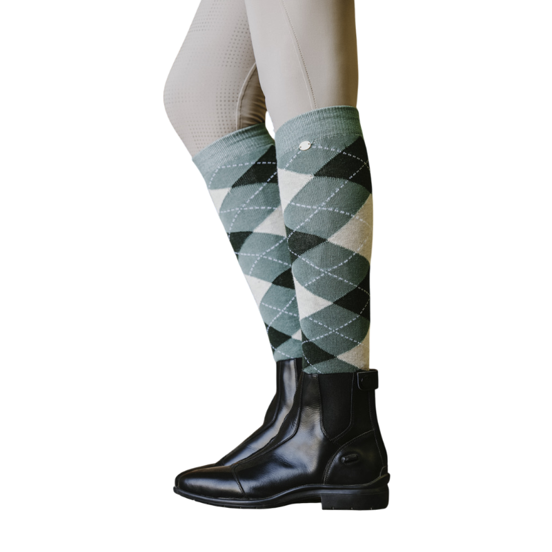 Equithème - Chaussettes d'équitation Argyle vert sauge/ anthracite | - Ohlala