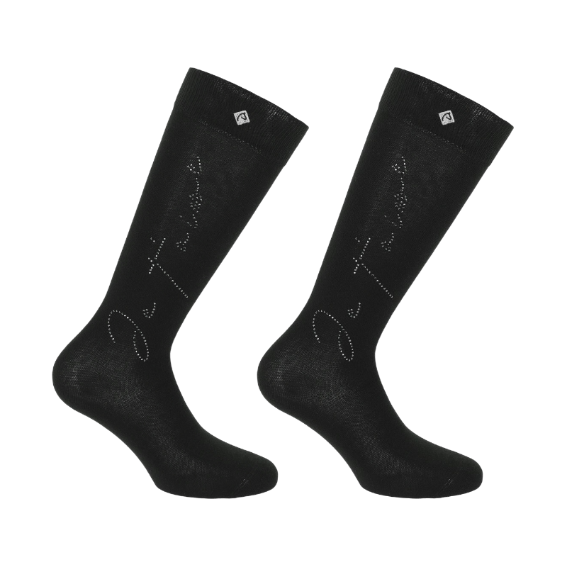 Equithème - Chaussettes d'équitation Cassis Je t'aime noir (x1) | - Ohlala