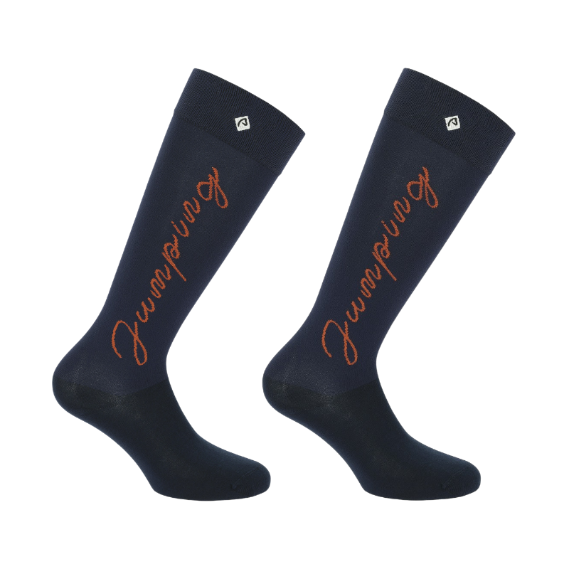 Equithème - Chaussettes d'équitation Jump marine/ orange (x1) | - Ohlala