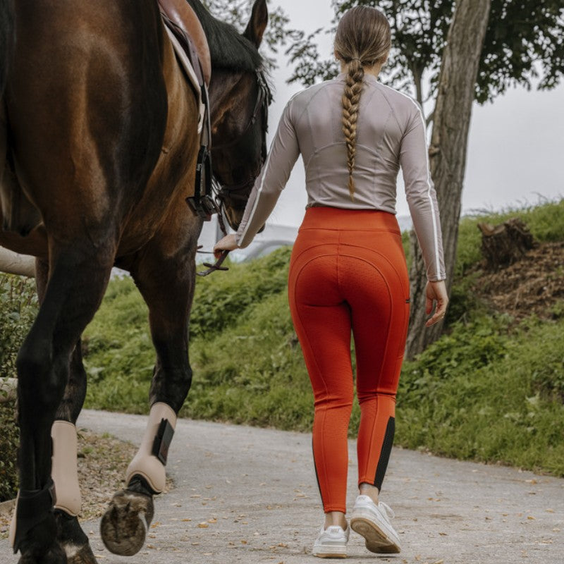 Equithème - Legging d'équitation femme Brigitte orange | - Ohlala