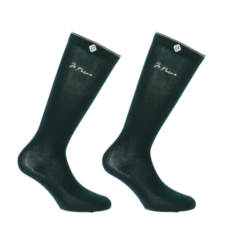 Equithème - Chaussette d'équitation Rose Je t'aime vert foncé