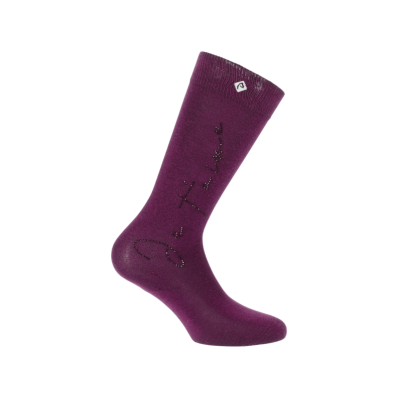 Equithème - Chaussettes d'équitation Cassis Je t'aime prune
