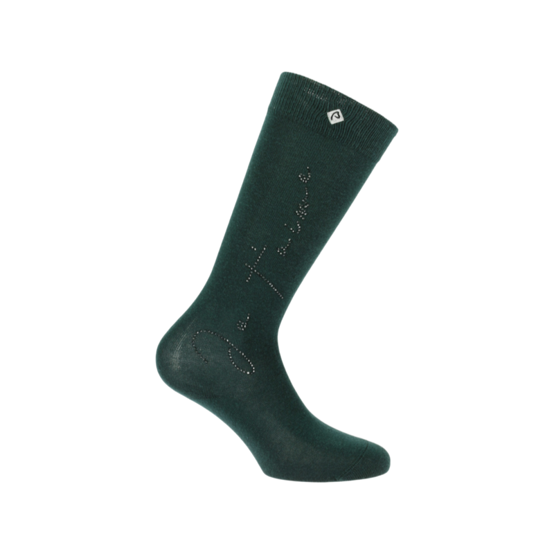 Equithème - Chaussettes d'équitation Cassis Je t'aime vert émeraude