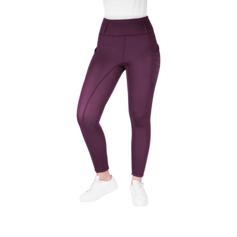 Equithème - Legging d'équitation polaire femme Neva Je t'aime prune