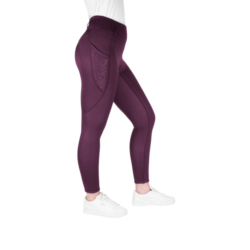 Equithème - Legging d'équitation polaire femme Neva Je t'aime prune