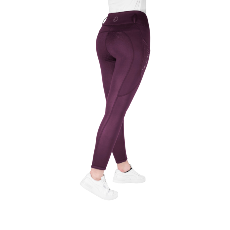 Equithème - Legging d'équitation polaire femme Neva Je t'aime prune