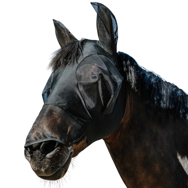Equithème - Masque anti-mouches et UV Lycra avec oreilles et nez noir