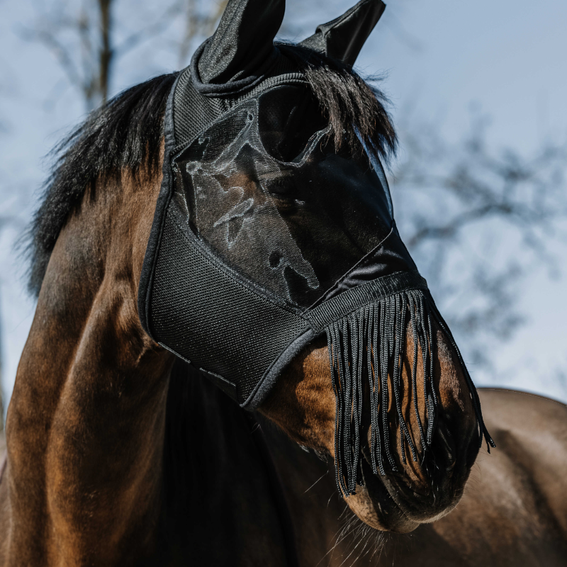 Equithème - Masque anti-mouches et anti-UV Franges noir | - Ohlala