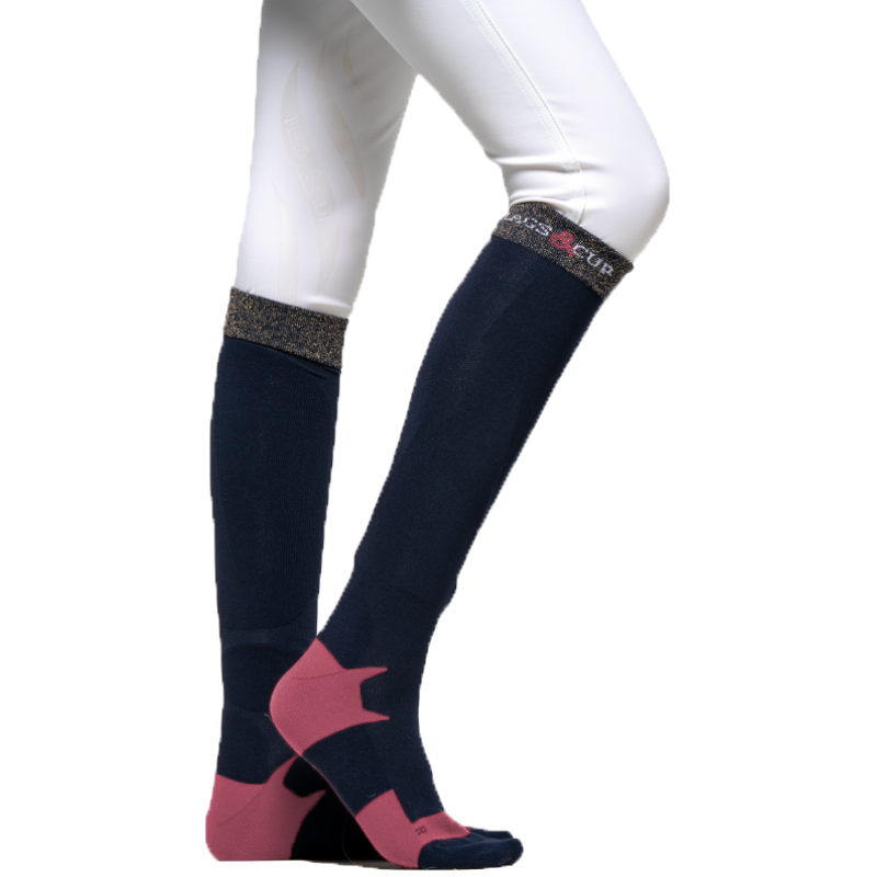 Flags & Cup - Chaussettes d'équitation femme Olbia marine/ cerise