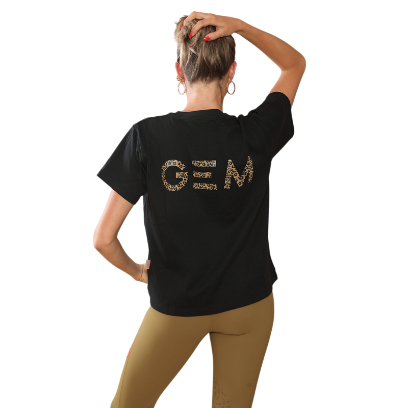 GEM - T-shirt manches courtes femme Eclair noir/ léopard