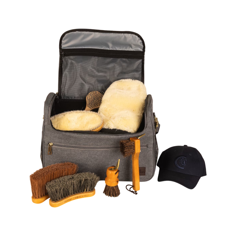 Grooming Deluxe - Set Grooming bag de pansage gris + brosses | - Ohlala