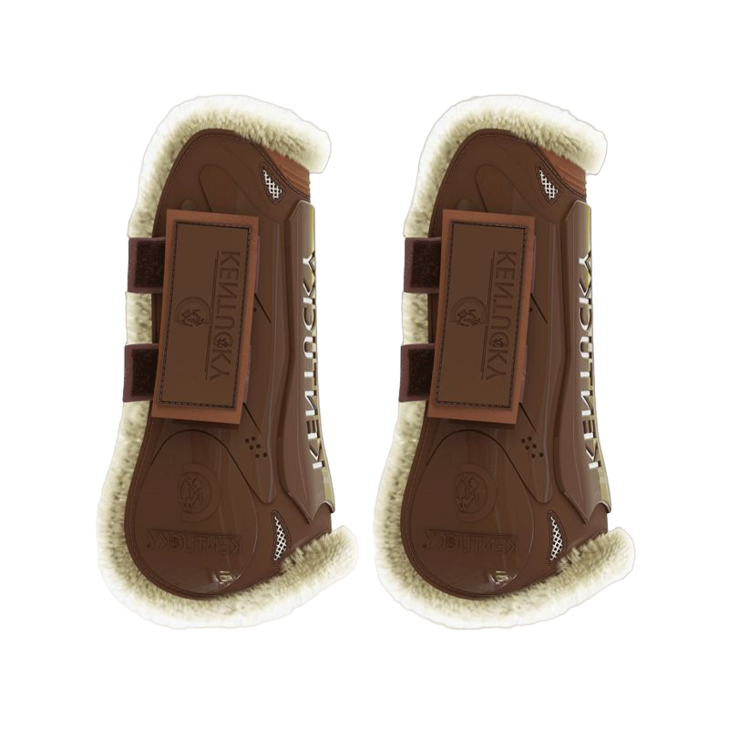 Kentucky Horsewear - Guêtres ouvertes velcro mouton vegan marron | - Ohlala