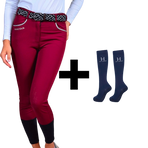 Harcour - Pack rijbroek dames Jaltika bordeaux + rijsokken Hickstead marine | - Ohlala