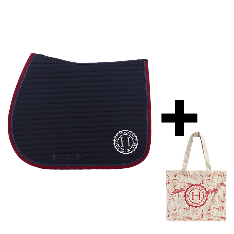 Harcour - Pack tapis de selle Karembar marine/ bordeaux + tote bag Galia rose | - Ohlala