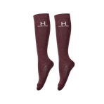 Harcour - Chaussettes d'équitation Happy à pailettes aubergine (x2)