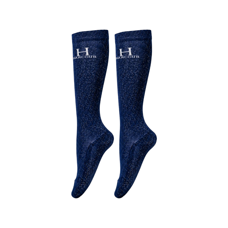 Harcour - Chaussettes d'équitation Happy à pailettes marine (x2)