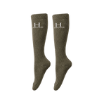 Harcour - Chaussettes d'équitation Happy à pailettes vert olive (x2)