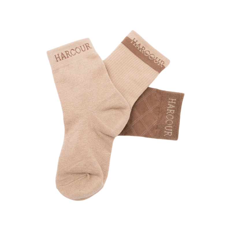 Chaussettes courtes Cannelle moka/ crème (x3) - Harcour