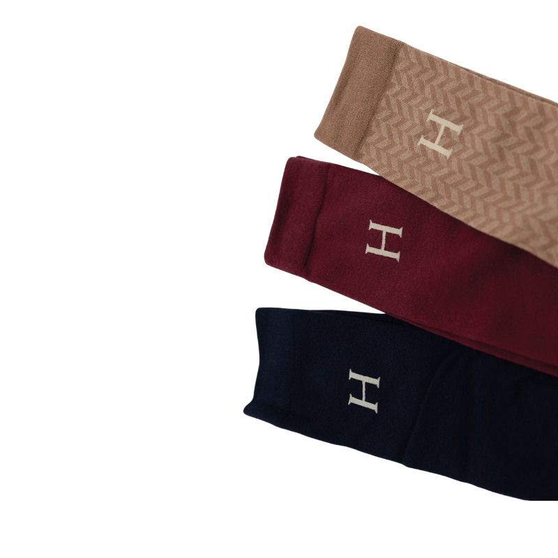 Harcour - Chaussettes d'équitation Carly vigne/ marine/ chevron (x3)