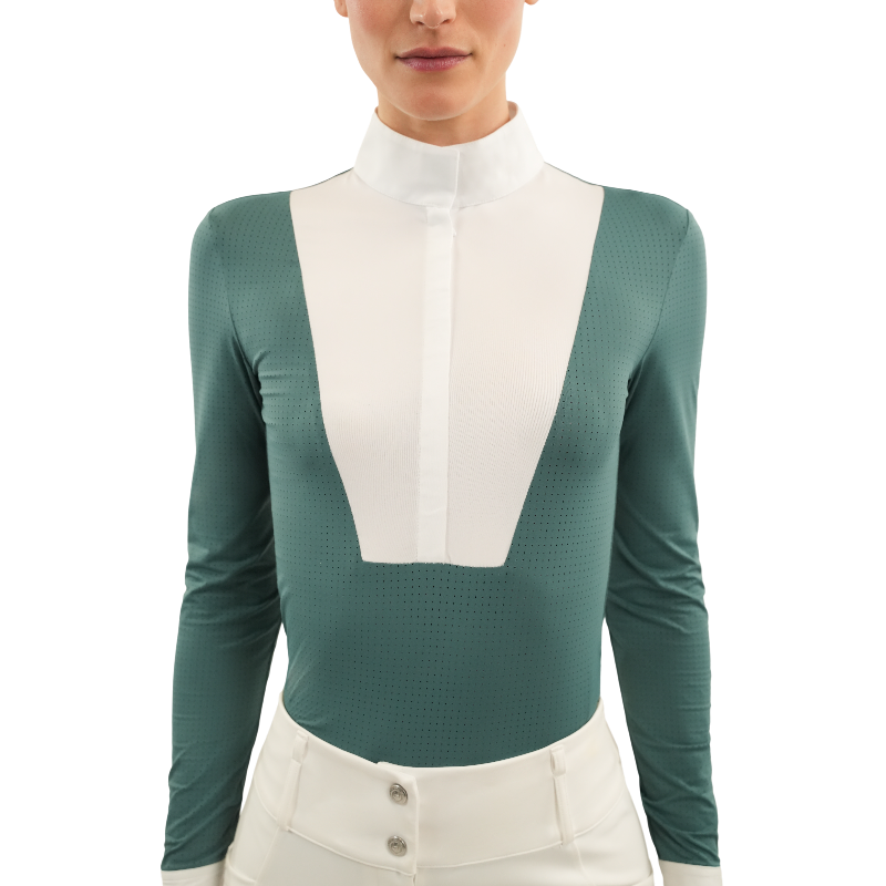 Harcour - Polo de concours manches longues femme Coco bleu canard | - Ohlala