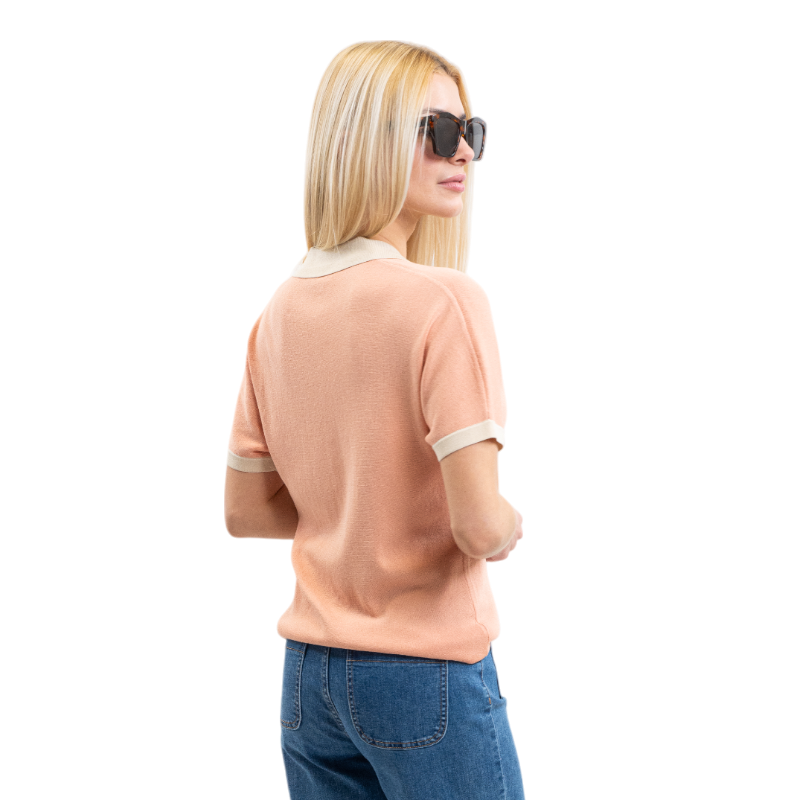 Harcour - Polo manches courtes femme Peach abricot | - Ohlala