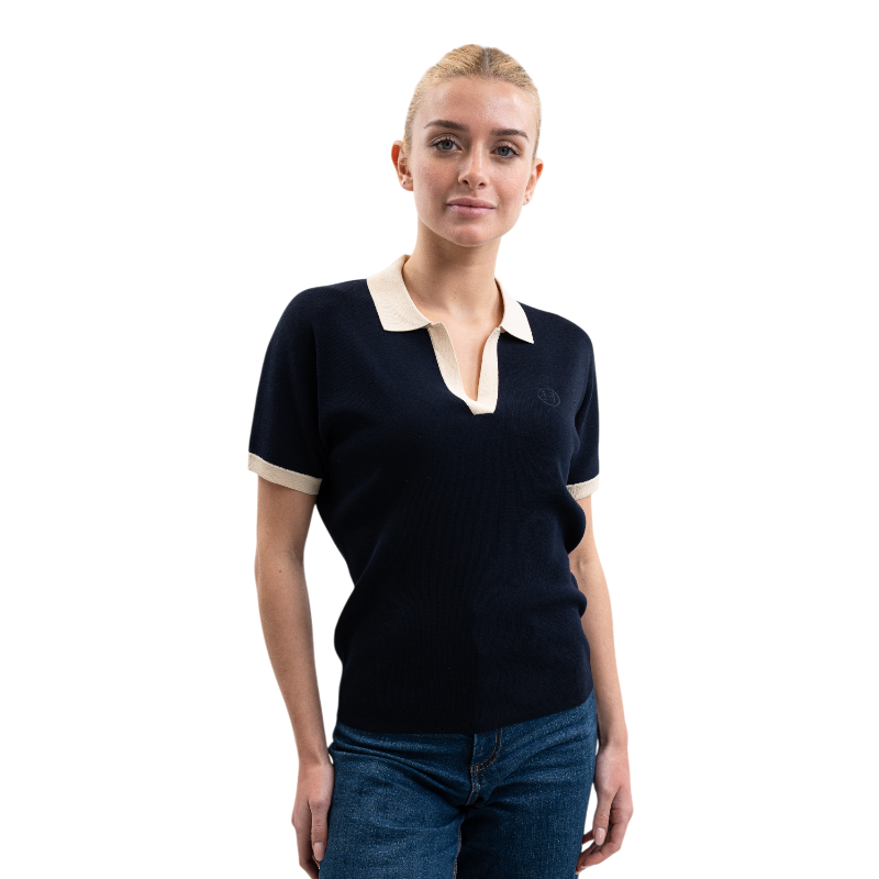 Harcour - Polo manches courtes femme Peach marine | - Ohlala