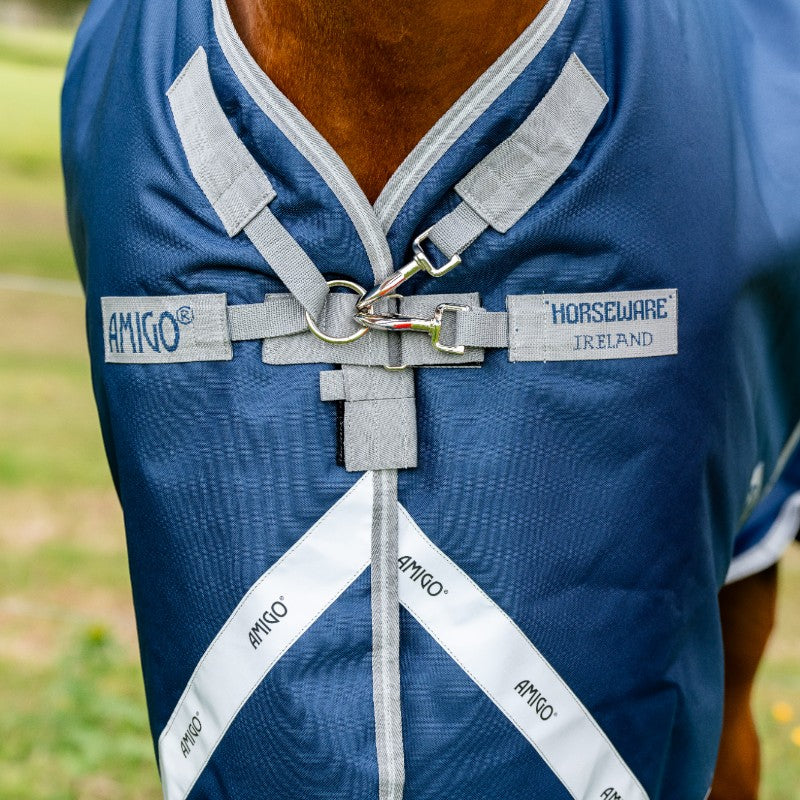 Horseware - Couverture d'extérieur Amigo Bravo 12 Plus Turnout marine/ titanium grey/ argent 400g | - Ohlala