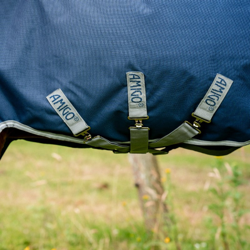 Horseware - Couverture d'extérieur Amigo Bravo 12 Plus Turnout marine/ titanium grey/ argent 400g | - Ohlala