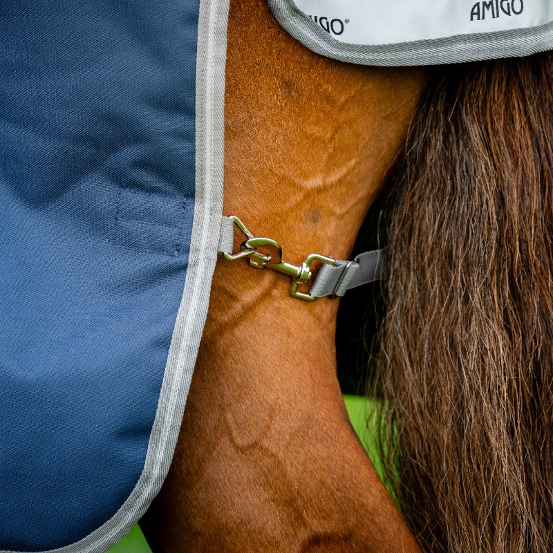Horseware - Couverture d'extérieur Amigo Bravo 12 Plus Turnout marine/ titanium grey/ argent 400g | - Ohlala