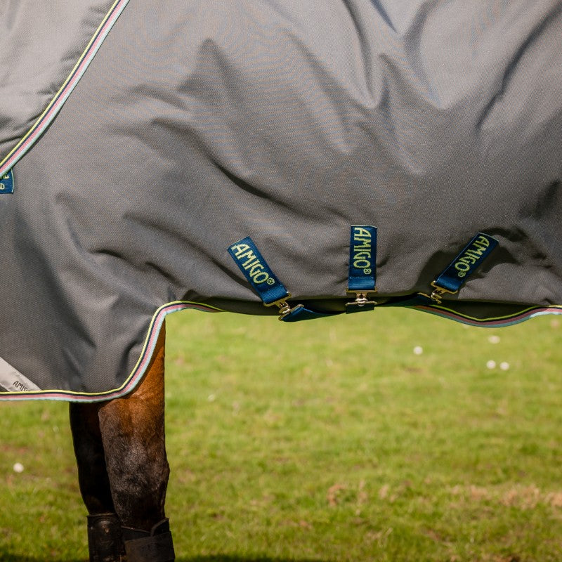 Horseware - Couverture d'extérieur Amigo Bravo 12 Plus shadow/ marine/ lime 250g | - Ohlala