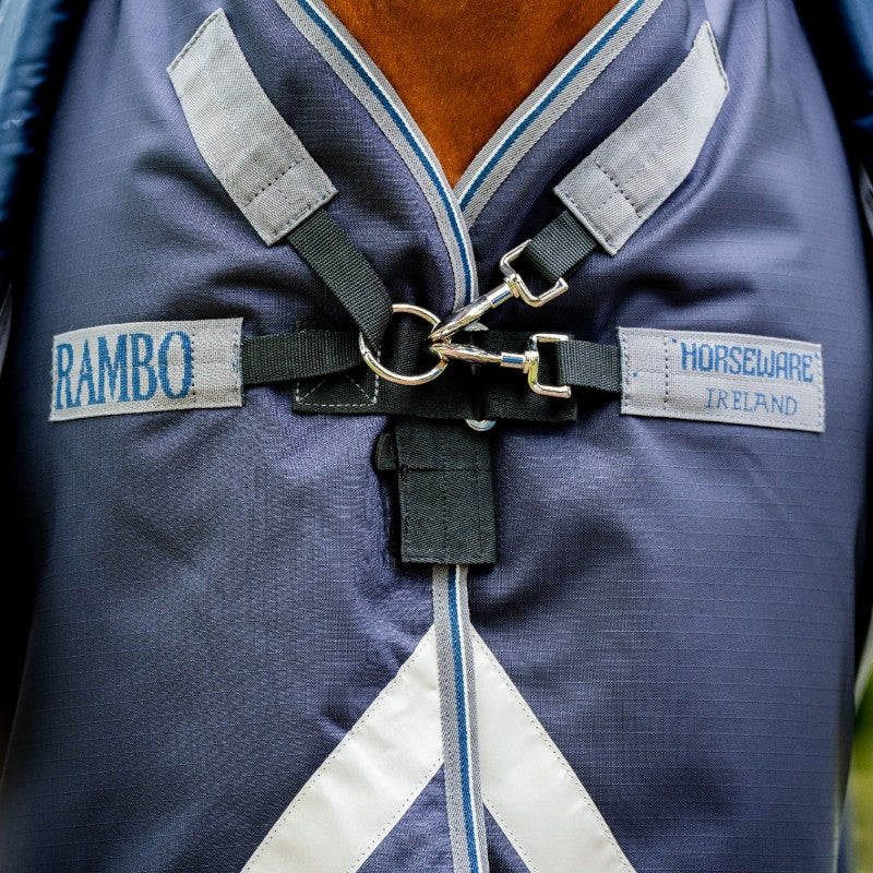Horseware - Couverture d'extérieur Rambo Duo Ripstop Plus Turnout Bundle marine/ gris thunderstorm/ argent (100g + 100g+ 200g) 400g | - Ohlala